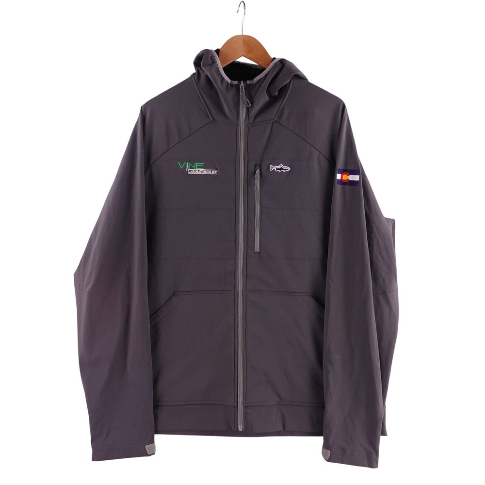 Patagonia Mens XL Adze Hybrid Snap Dry Hoody Grey Softshell Colorado Trout Logo